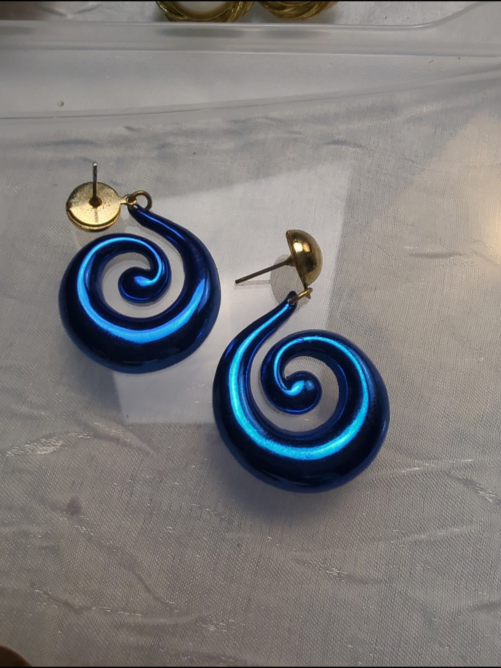 Source Unknown Blue Spiral Drop Earrings with Gold Posts